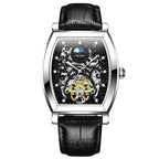 Orologio da polso da uomo con tourbillon scheletrato resistente agli urti con movimento meccanico automatico e cinturino in vera pelle