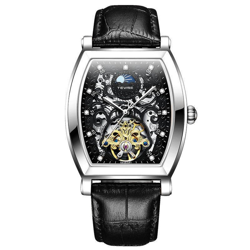 Orologio da polso da uomo con tourbillon scheletrato resistente agli urti con movimento meccanico automatico e cinturino in vera pelle