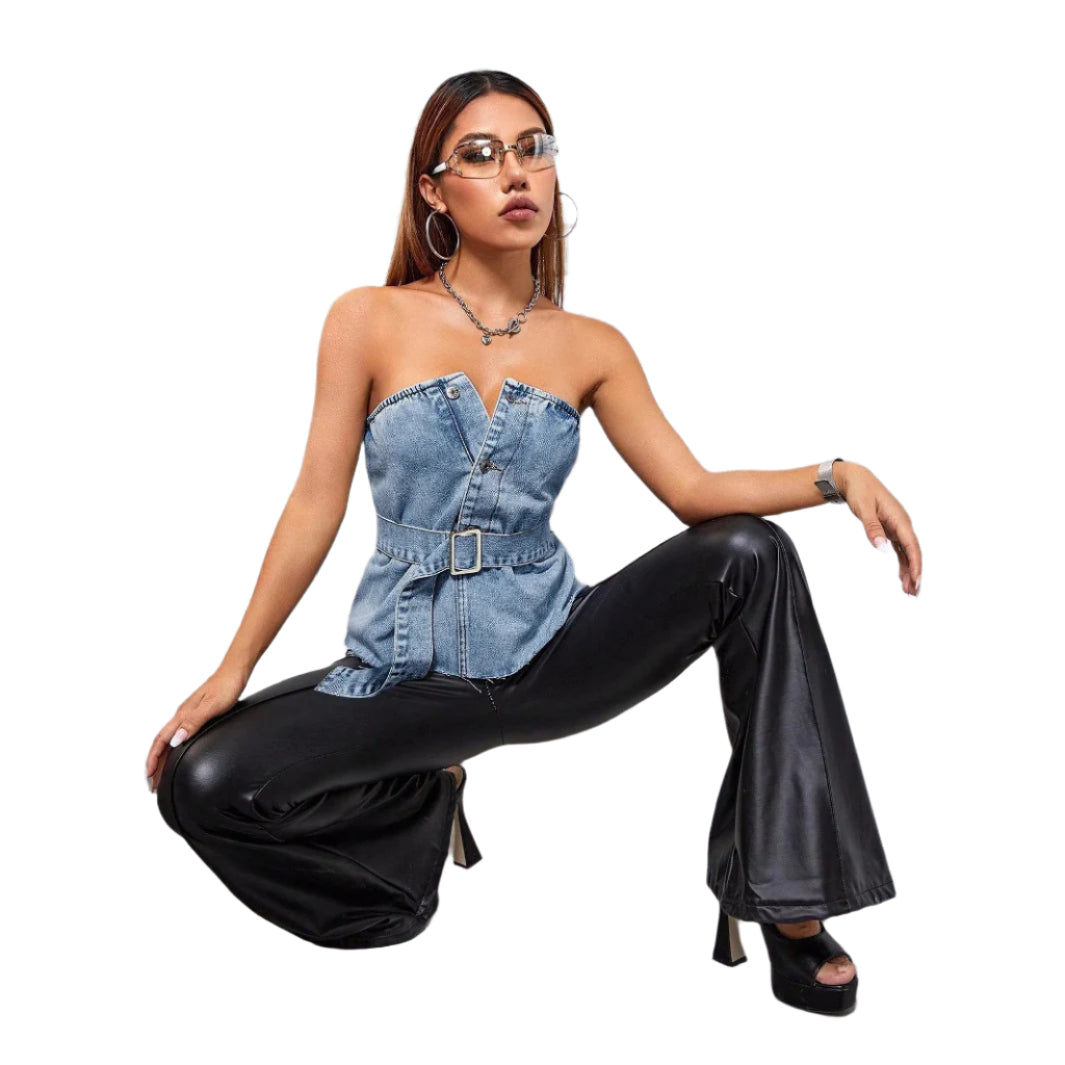 Fashionable Women's Backless Tube Top Slim Fit Lace up Denim Sleeveless Tube Top Dress Women's Fashion Dress