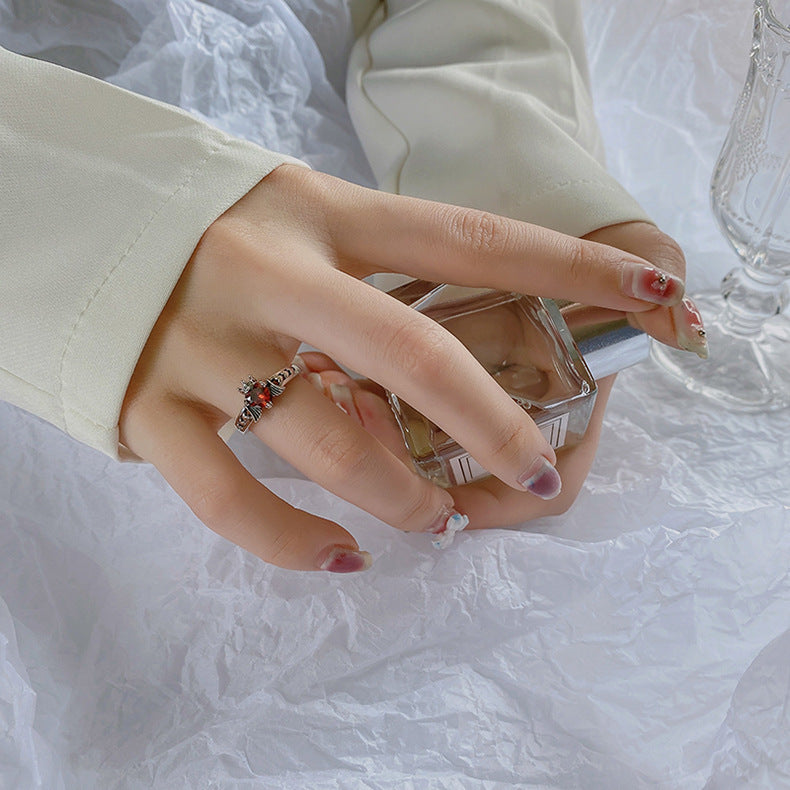 Franse S925 zilveren persoonlijkheidsliefdeskroonring voor dames met hiphoprobijn