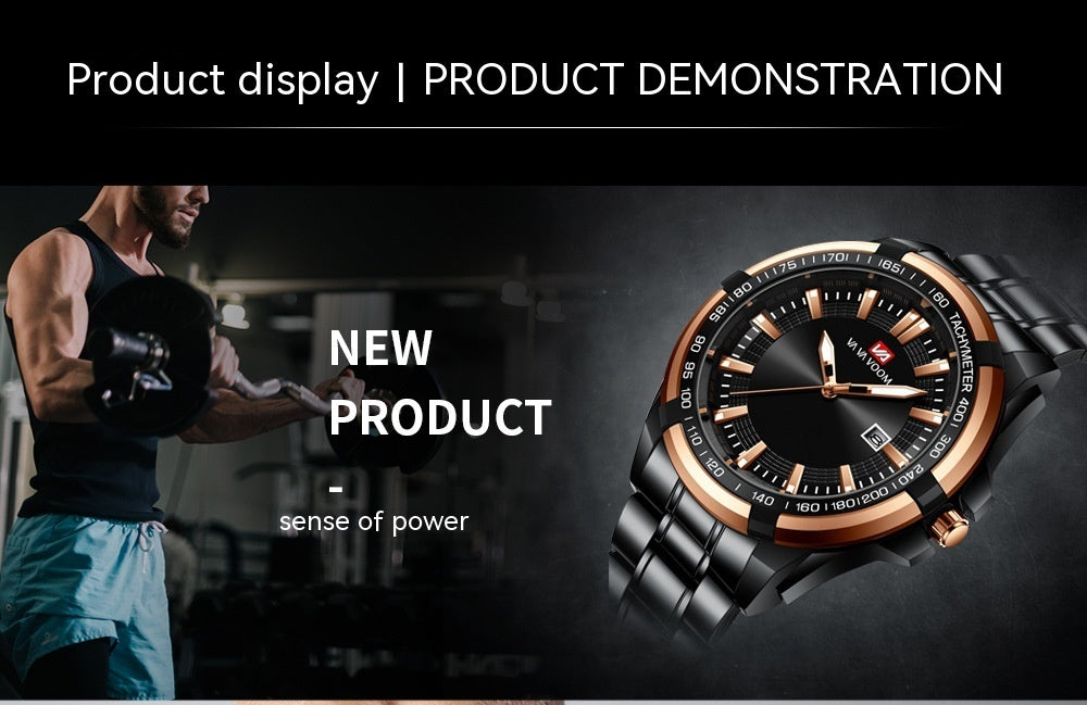 Men's Stainless Steel Watch Calendar Trend Business Sports Steel Belt Luminous Watch