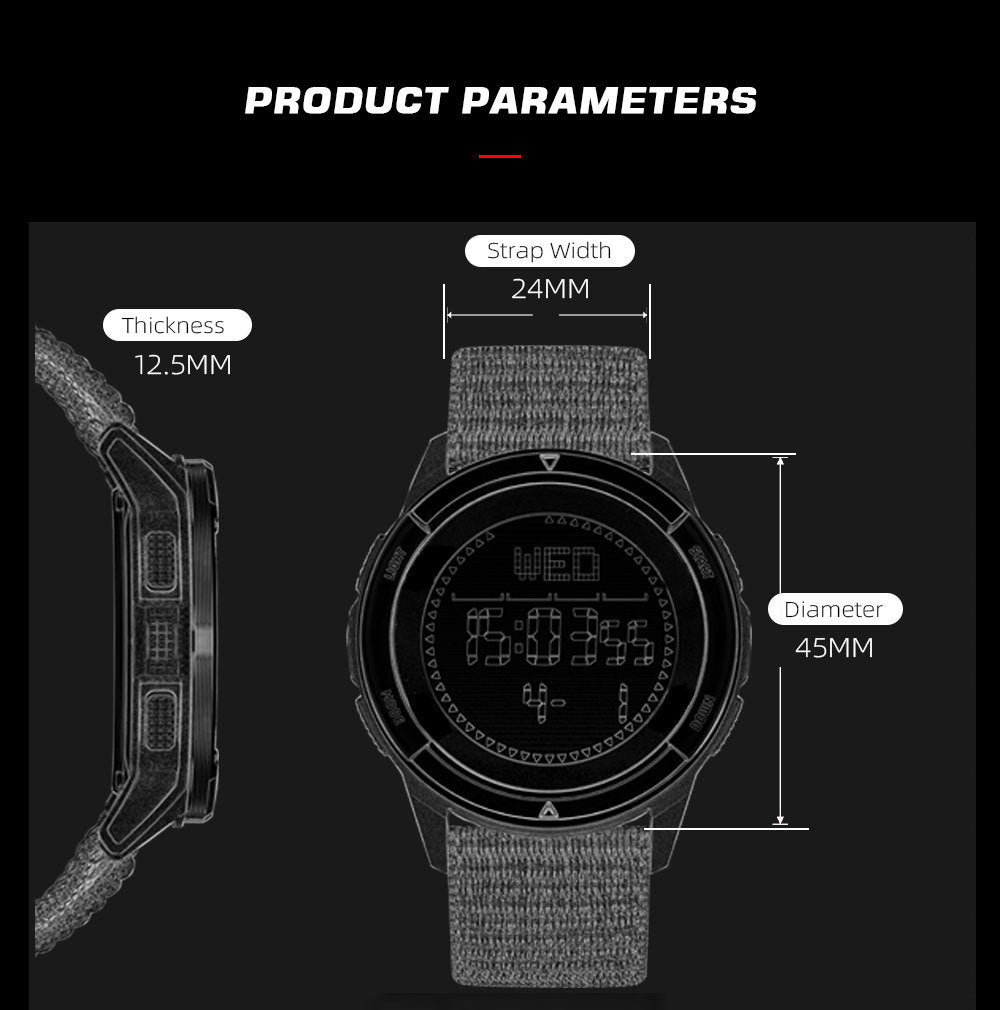 NORTH EDGE Men's Military Watch Sports Watch Carbon Fiber Waterproof 50M Data Display Nylon Strap Trekking Running Adventure Watch
