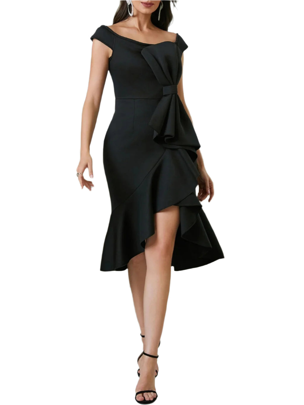 Dames off-the-shoulder V-hals geplooide geplooide taille splitjurk