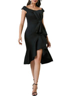 Dames off-the-shoulder V-hals geplooide geplooide taille splitjurk