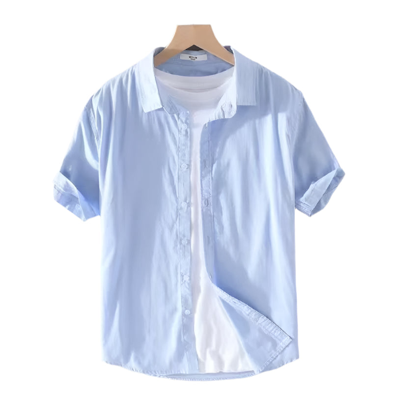 Men's Casual Shirts Linen Blank Short Sleeve Thin and Breathable Cotton Shirt Fashionable Men's Up-to-Neck Shirt