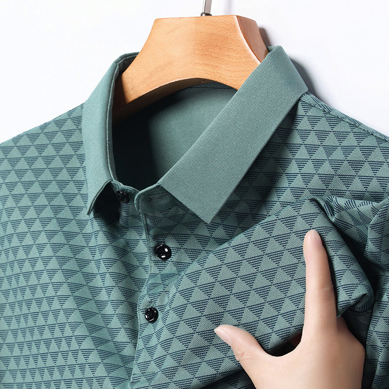 Heren poloshirt met revers, kort T-shirt, zakelijk casual, losvallend herenshirt met korte mouwen, ademend ijszijde, naadloos