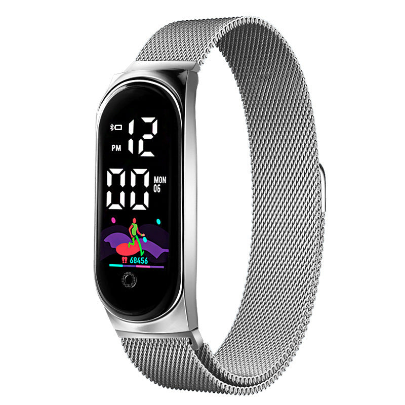 Modieus slim digitaal horloge, roestvrijstalen mesh-riem, digitaal horloge, fitnesstracker, slimme herinnering, digitaal horloge