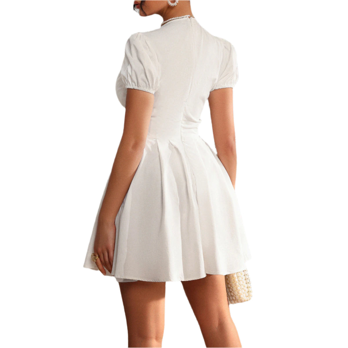 Women's Fashionable Casual Short Puff Sleeve Dress High Waist Half Sleeve Stylish Short Dress Women's Short Dress