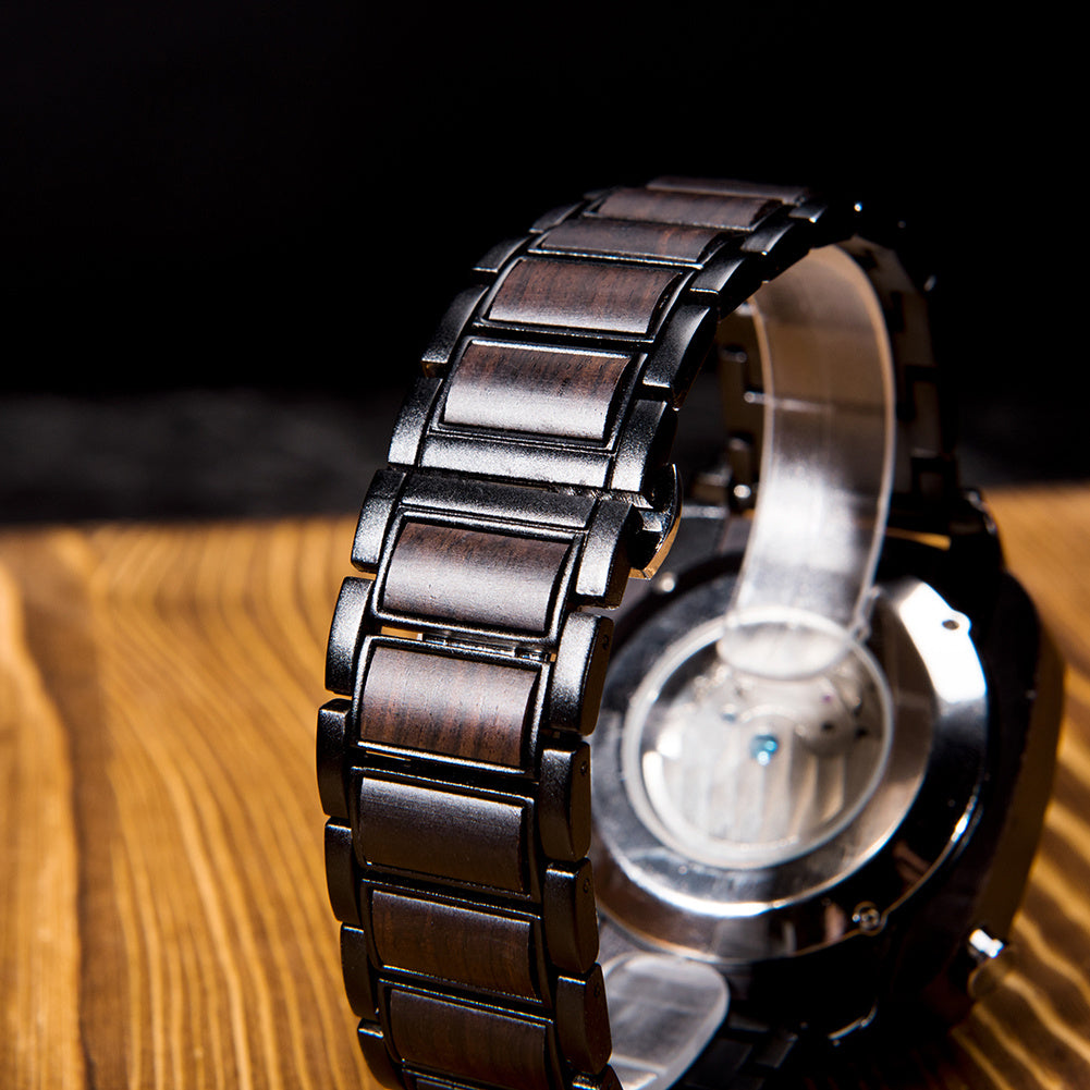 Men's Wooden Watch Mechanical Table Fully Automatic Special-shaped Black Technology Personality