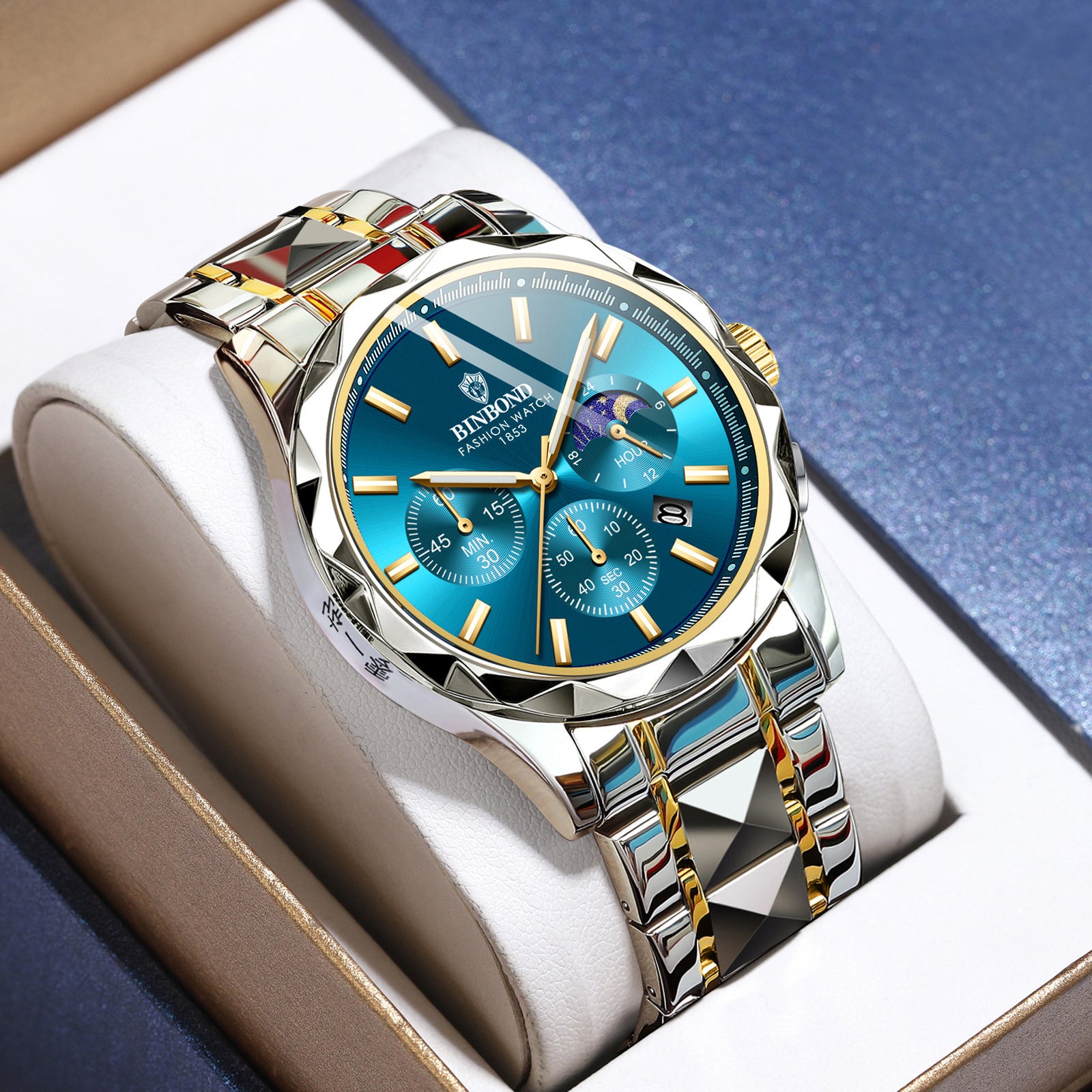 BINBOND Luxury Brand Men's Watch High Quality Waterproof Sport Chronograph Quartz Military Watch Men Clock Butterfly Clasp Men's Watch - Acquisti Online
