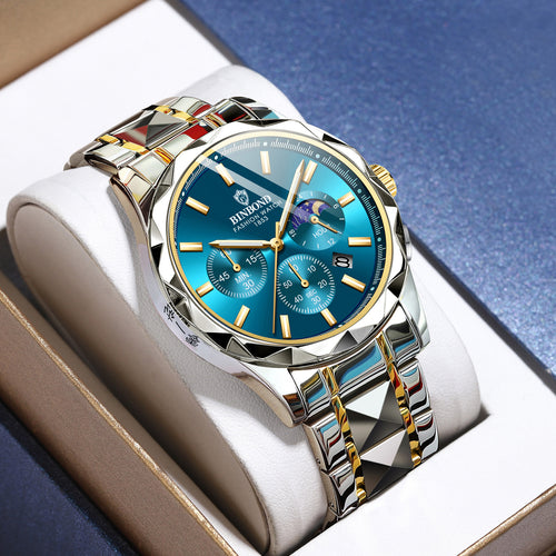 BINBOND Luxury Brand Men's Watch High Quality Waterproof Sport Chronograph Quartz Military Watch Men Clock Butterfly Clasp Men's Watch - Acquisti Online
