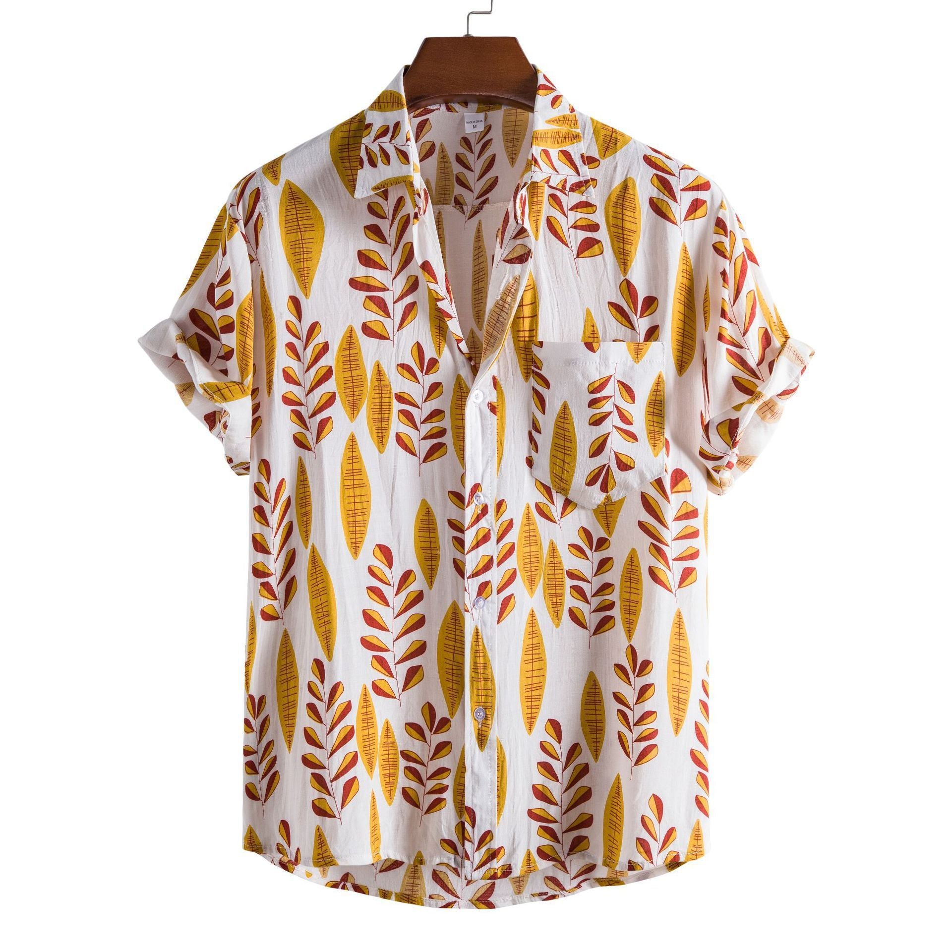 Men's Fashionable Casual Shirt Flowers Pattern Slim Fit Cardigan Short Sleeve Creative Printing Pattern Lapel Men's Shirt