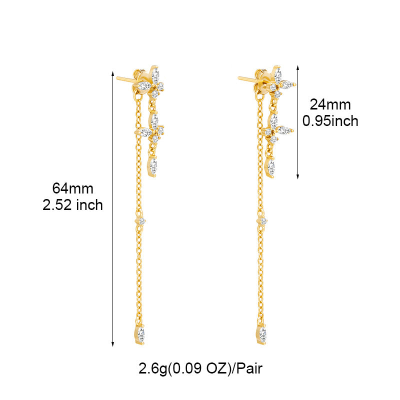 Luxe damesoorbellen van 925 zilver met kristallen vlinderhanger en lange ketting, 18K bruidsoorbellen, modieuze damesoorbellen