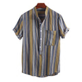 Men's Fashionable Shirt Stand-Up Collar Long Sleeve Explosion Style Lapel Printed Stripes Men's Hawaiian Shirt