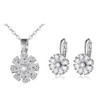 Copper Zircon Floral Diamond Necklace Stud Earrings