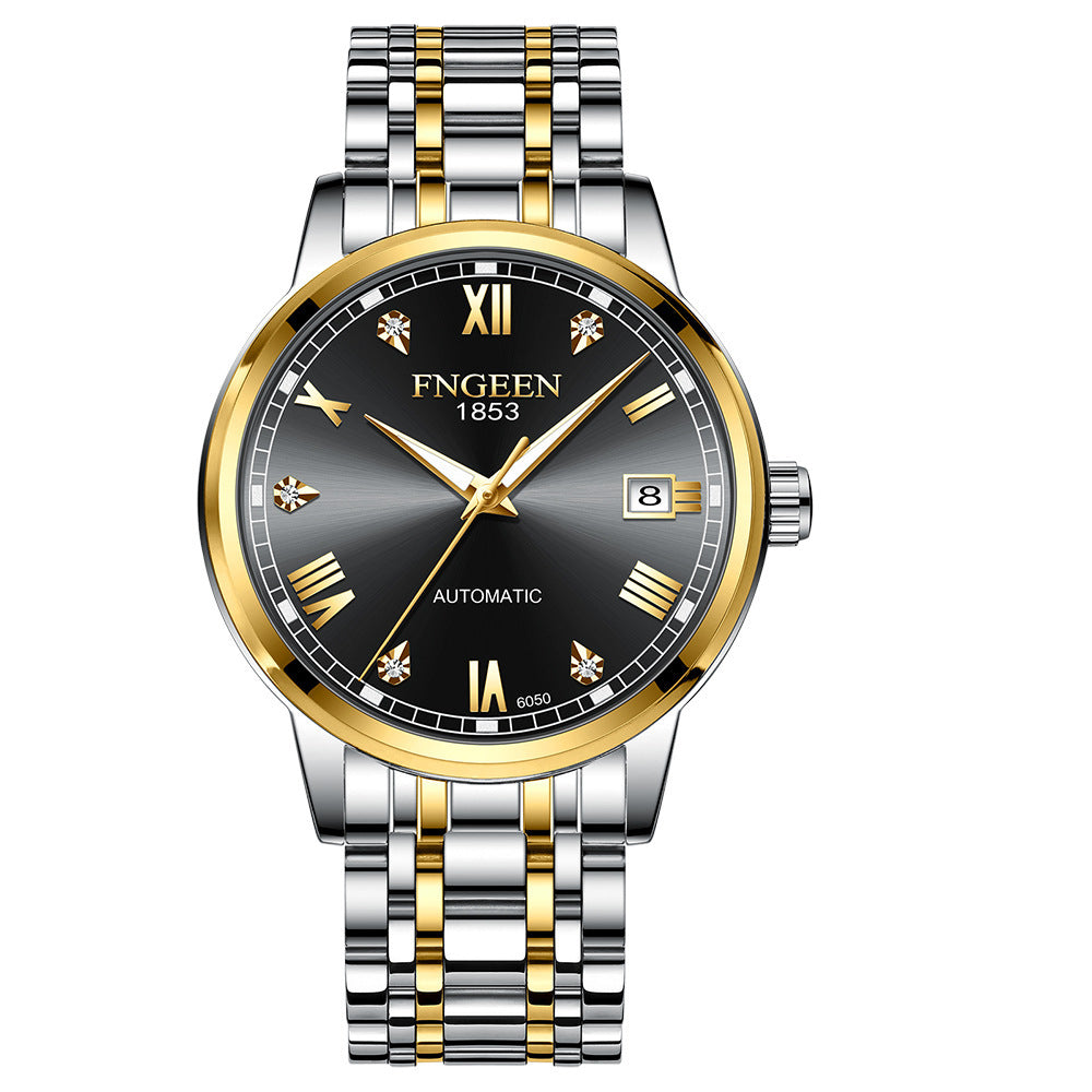 FNGEEN Top Brand Luxury Fashion Green Mechanical Watch for Men Stainless Steel Waterproof Sports Automatic Calendar Men's Watch - Acquisti Online