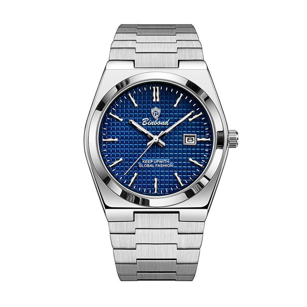 Binbond Orologio al quarzo da uomo in acciaio, luminoso, alla moda, impermeabile, alla moda.