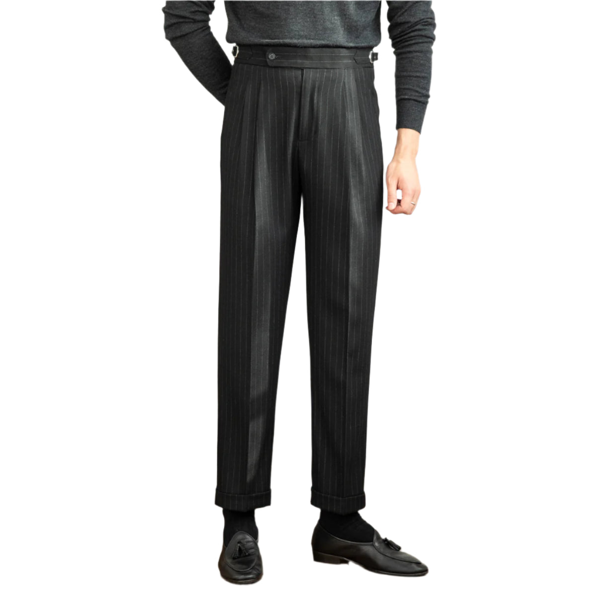 Fashion Vintage Napoli Striped High-waisted Wool Straight-leg Pants