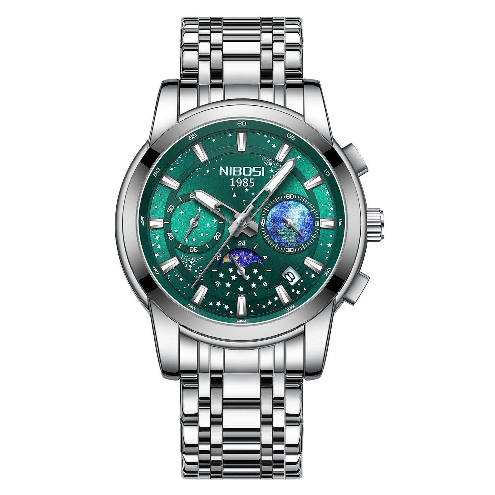 NIBOSI Orologi da uomo di lusso, cronografo luminoso impermeabile al quarzo in acciaio inossidabile
