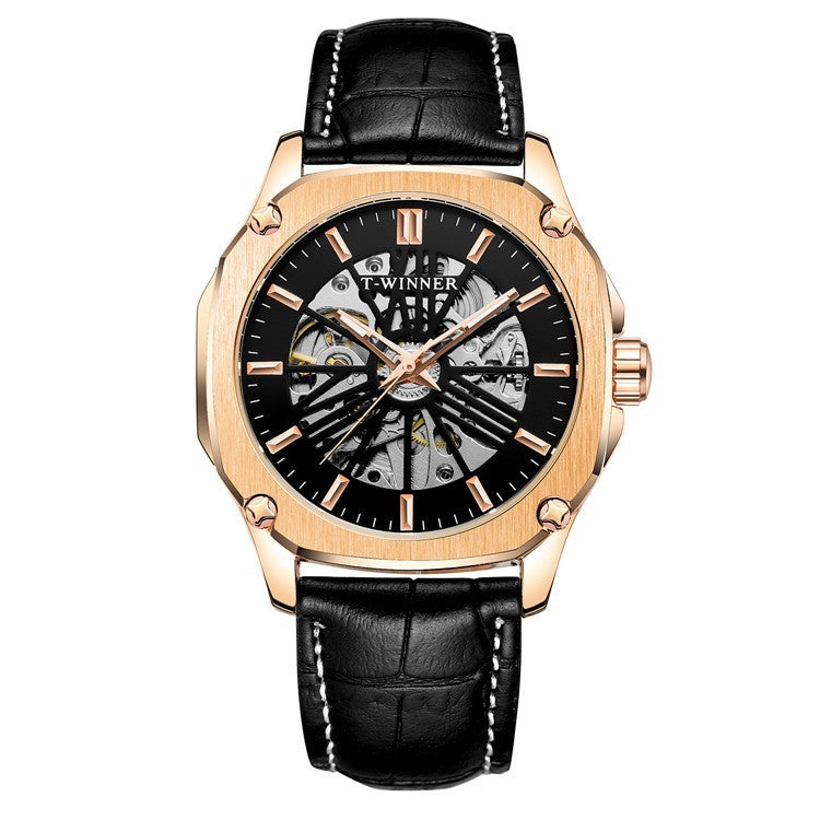 Orologio da polso di lusso da uomo T-WINNER, orologio meccanico automatico impermeabile con cassa scavata