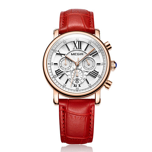MEGIR Luxe dameshorloges, modieus, casual dameshorloge met quartzhorloge, waterdicht leren dameshorloge