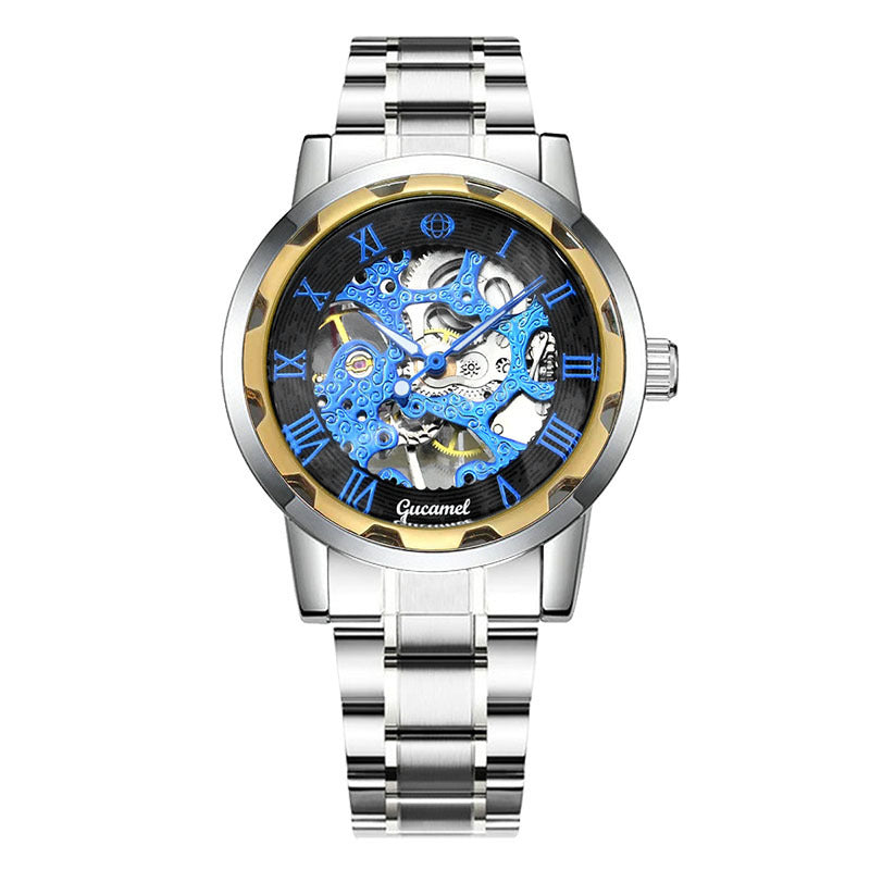 Men Mechanical Watch Top Brand Luxury Leather Gucamel Design Hand Winder Wrist Skeleton Watches - Acquisti Online