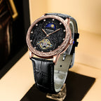 Kimsdun Brand New Men's Watch Carved Moon Phase Quartz Watch High Quality Large Dial Leather Strap Man Wristwatch Tourbillon Mechanical Watch - Acquisti Online