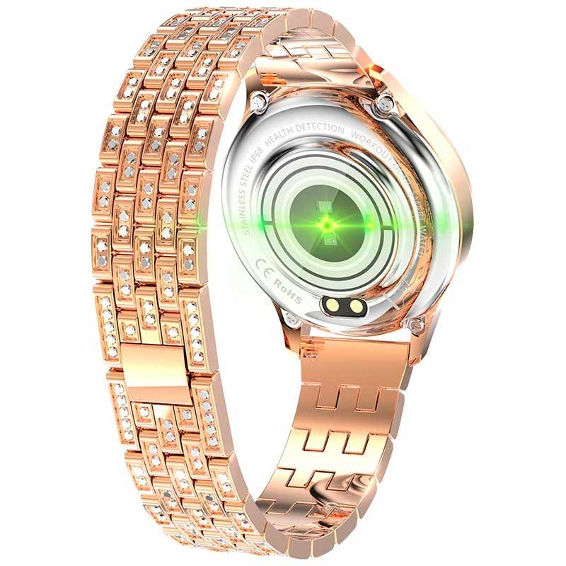 Orologio intelligente Bluetooth da donna con strass, impermeabile, promemoria fisiologico dell'ossigeno nel sangue, monitoraggio della salute.