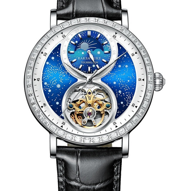 RAKSA DUKE New Tourbillon Leather Watch Automatic Watch for Men Luxury Diamond Moon Phase Mechanical Watches Men Waterproof Montre Homme New - Acquisti Online