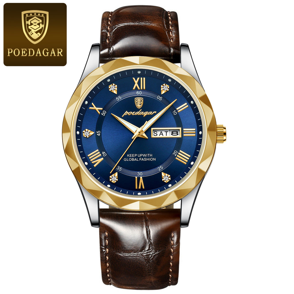 POEDAGAR Luxury Business Men's Wrist Watch Waterproof Luminous Date Week Men's Watch for Men Quartz Watch Leather Men's Watches reloj