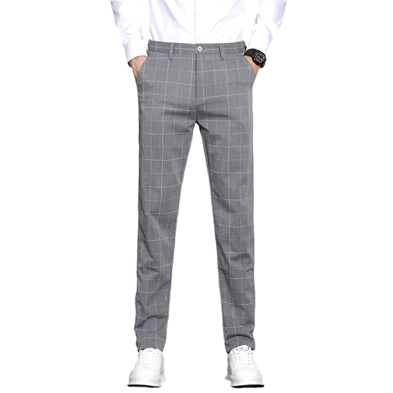 Men's Casual Pants Simple Plaid Slim Fit Straight-leg