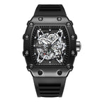 Men's Luxury Skeleton Watch Gear Carving Design Rectangle Tonneau Large Dial Retro Gorgeous Sports Quartz Wristwatch Luminous Men's Watch