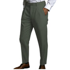 Men's Fashionable Business Casual Formal Pants Solid Color Mid Waist Linen Pocket Flat Comfortable Breathable Men's Pants