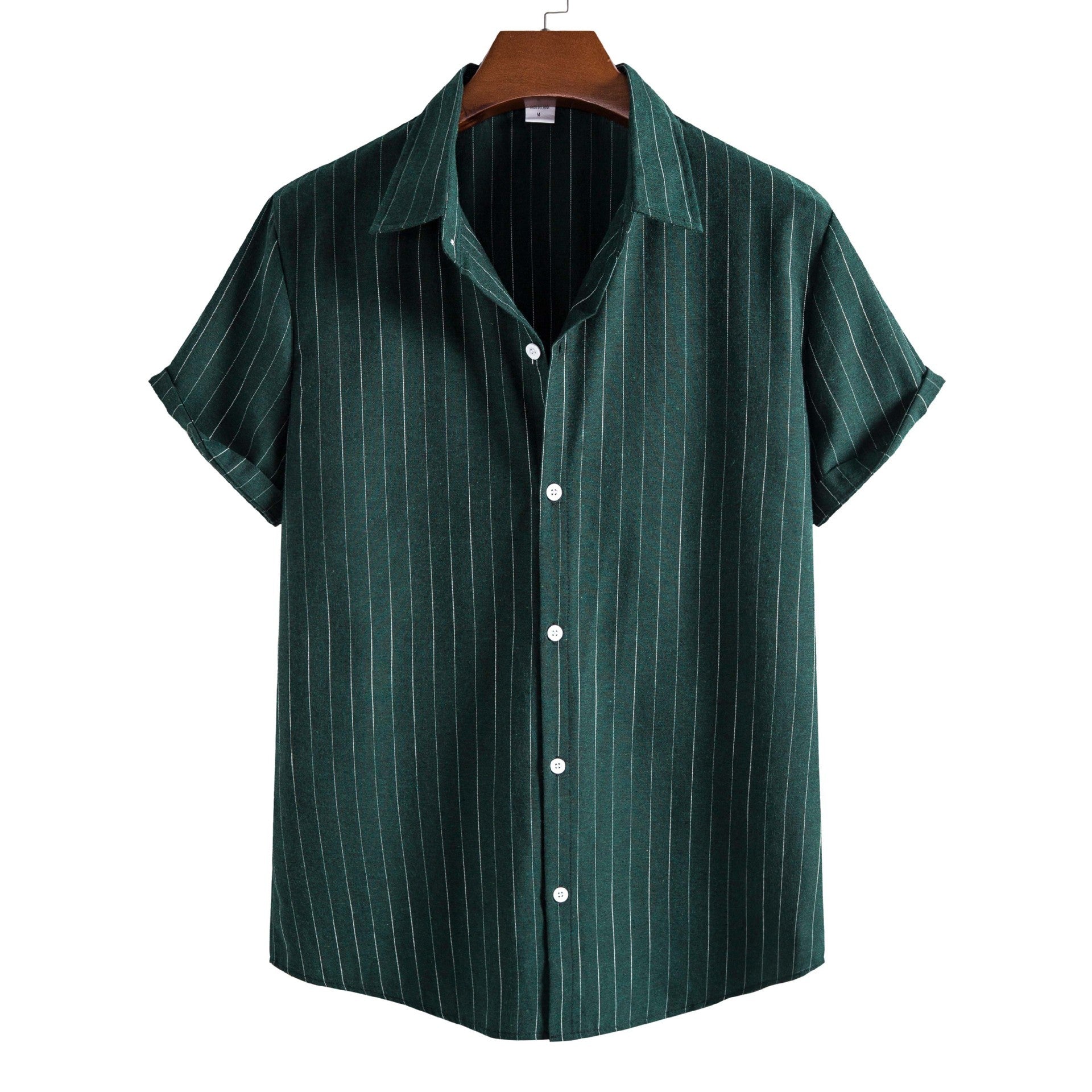 Men's Fashionable Casual Shirt Solid Color Pure Cotton Striped Pattern Short Sleeve Turn-down Collar Fashion Men's Shirt