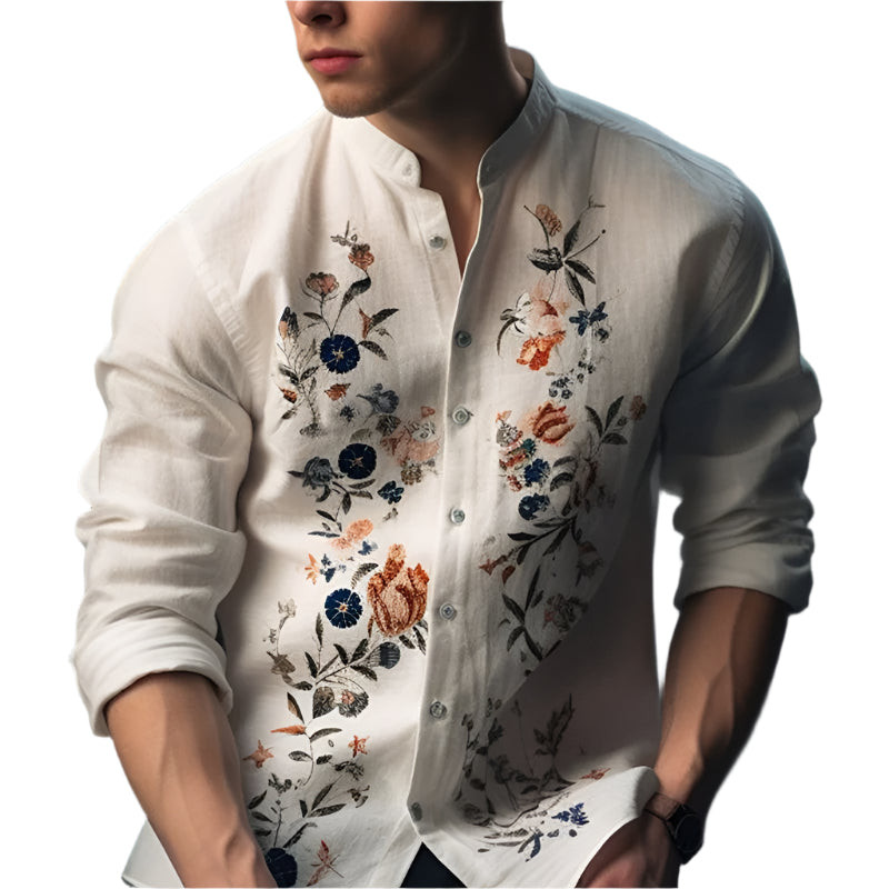 Herenoverhemd met lange mouwen en print, losjes