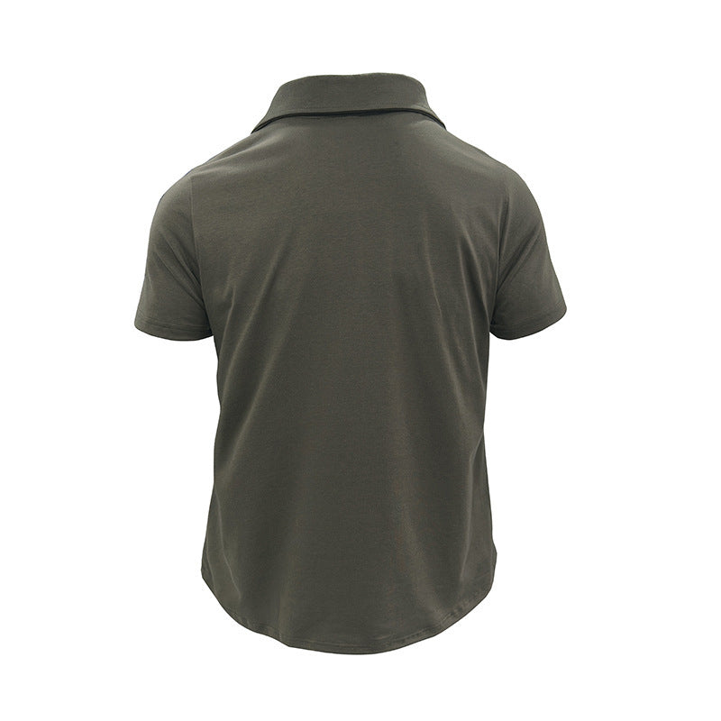 Men's Outdoor Sports Twill T-Shirt Short Sleeve Tactical Rollover Polo Loose Pocket Anti-Wrinkle Lapel Button Fashion Shirt