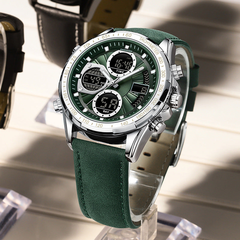 Orologio da uomo di lusso di alta marca, al quarzo, digitale, militare, sportivo, da polso in vera pelle.