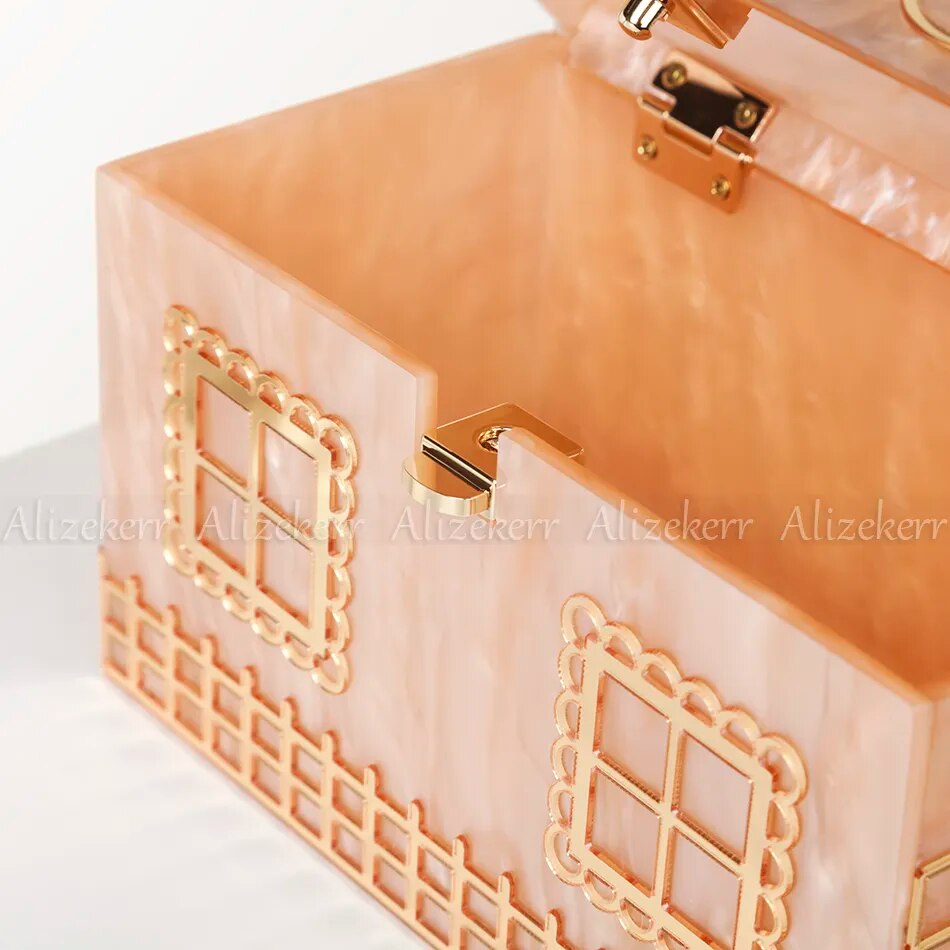 Women's Luxury Designer  Acrylic Handle House Shaped Purses And Handbags