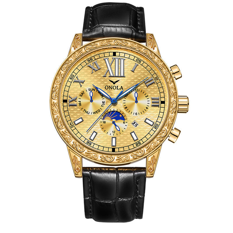 Orologio da uomo ONOLA di lusso, automatico, in oro, con movimento meccanico, luminoso, impermeabile 30 m, cinturino in pelle
