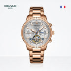 Orologio automatico da uomo OBLVLO con tourbillon meccanico, cinturino in acciaio inossidabile luminoso, orologio con calendario impermeabile in zaffiro