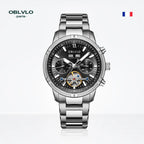 Orologio automatico da uomo OBLVLO con tourbillon meccanico, cinturino in acciaio inossidabile luminoso, orologio con calendario impermeabile in zaffiro
