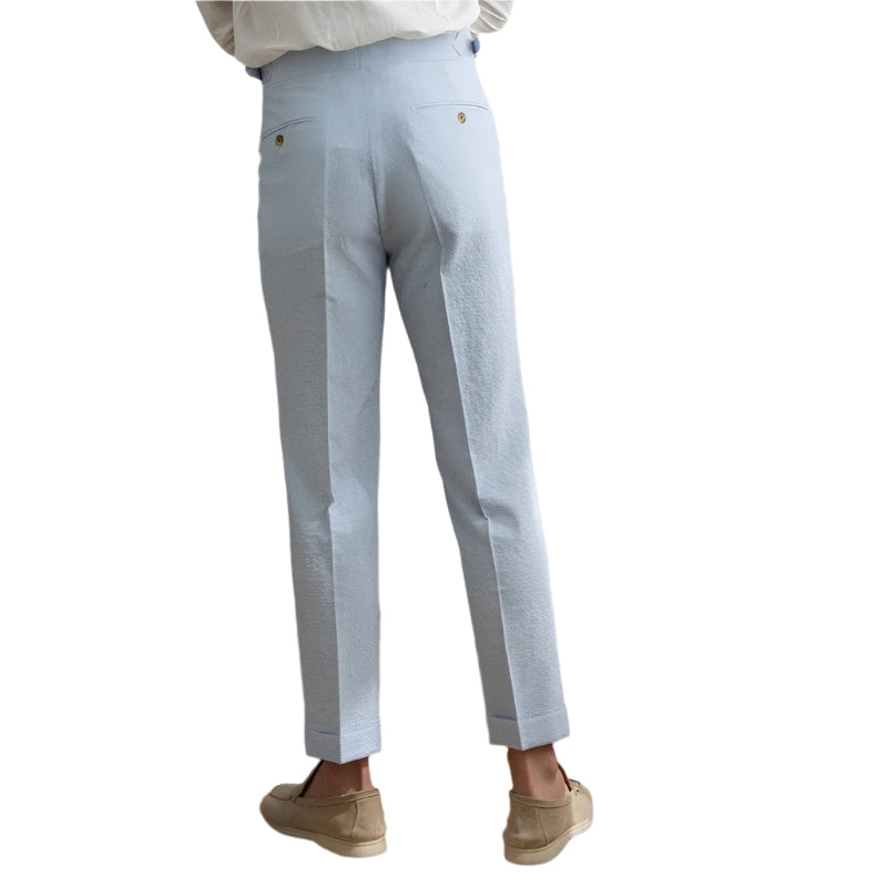 Summer High Waist Straight Blue Striped Casual Pants
