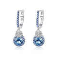 Orecchini alla moda da donna in argento sterling S925 con zirconi cubici rotondi blu, orecchini alla moda da donna