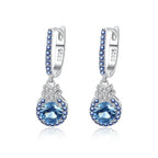 Orecchini alla moda da donna in argento sterling S925 con zirconi cubici rotondi blu, orecchini alla moda da donna