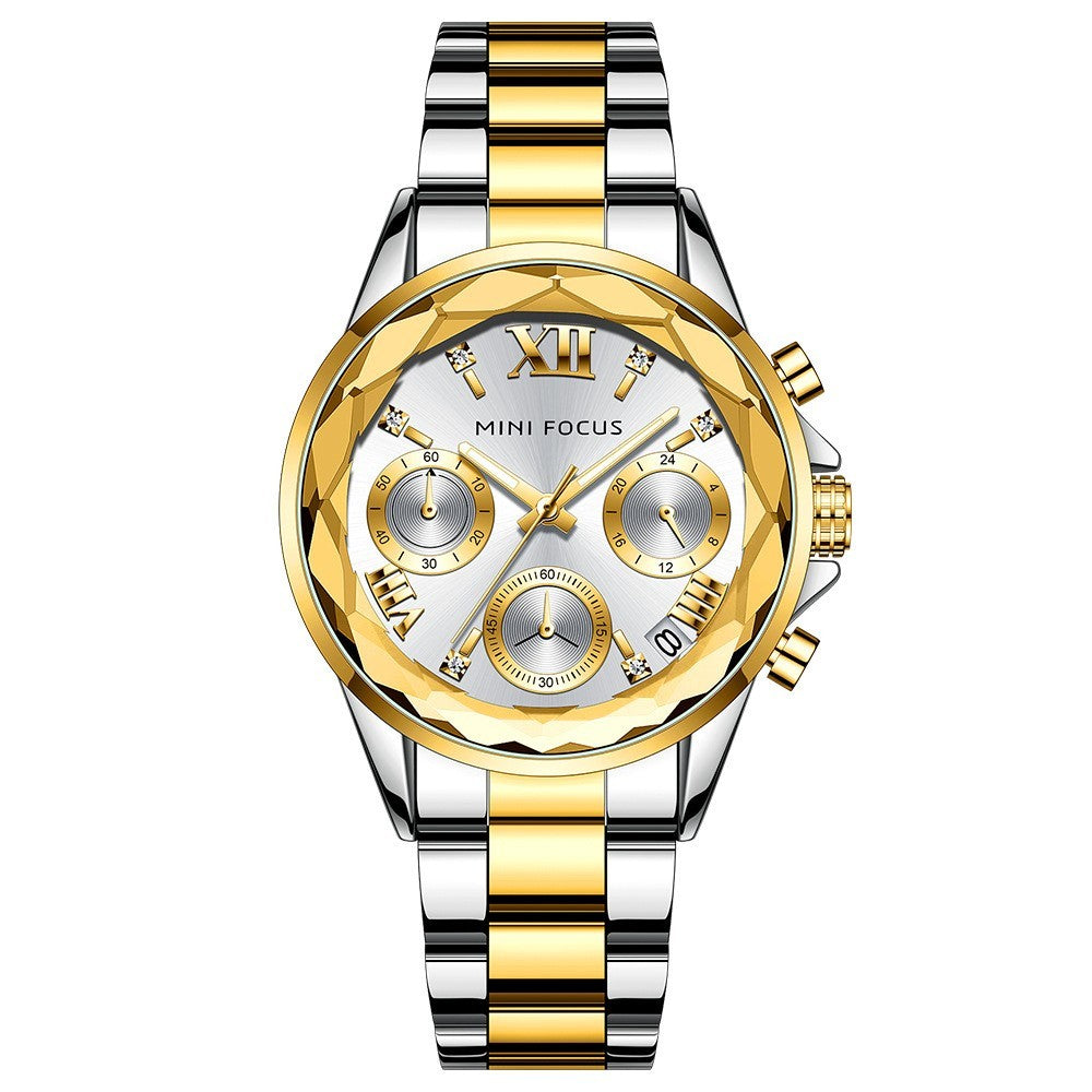 MINI FOCUS Dames Luxe Diamanten Horloge Kalender Roestvrij Staal Casual Elegante Dames Quartz Horloges