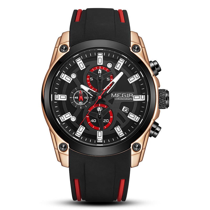 MEGIR Mens Quartz Analog Sports Watch Luminous Chronograph Silicone Band Men's Quartz Sports Watch
