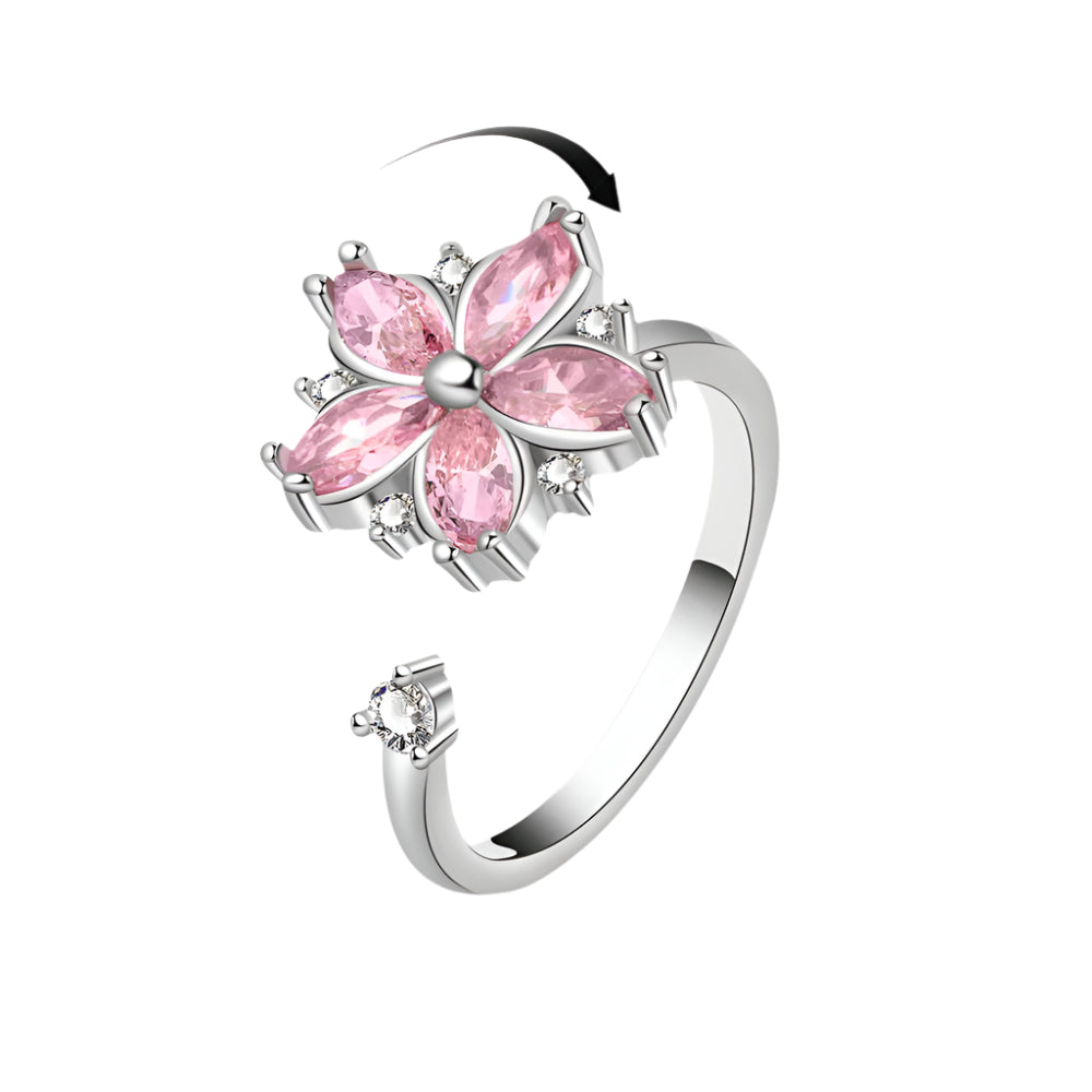 Romantic floral zircon ring with light luxury and niche design, pink floral Women's ring