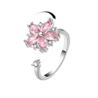 Romantic floral zircon ring with light luxury and niche design, pink floral Women's ring