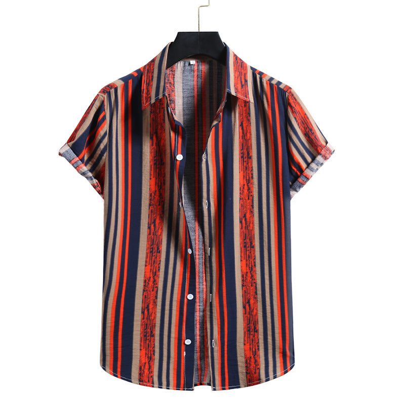 Men's Fashionable Casual Shirt Cotton Fiber Lapel Collar Slim Fit Floral Shirt Cotton Short-sleeved Men's Casual Shirt