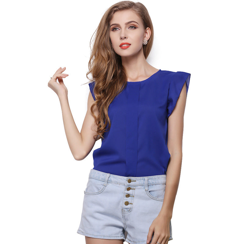 Dames chiffon t-shirt Effen kleur shirt met korte mouwen 